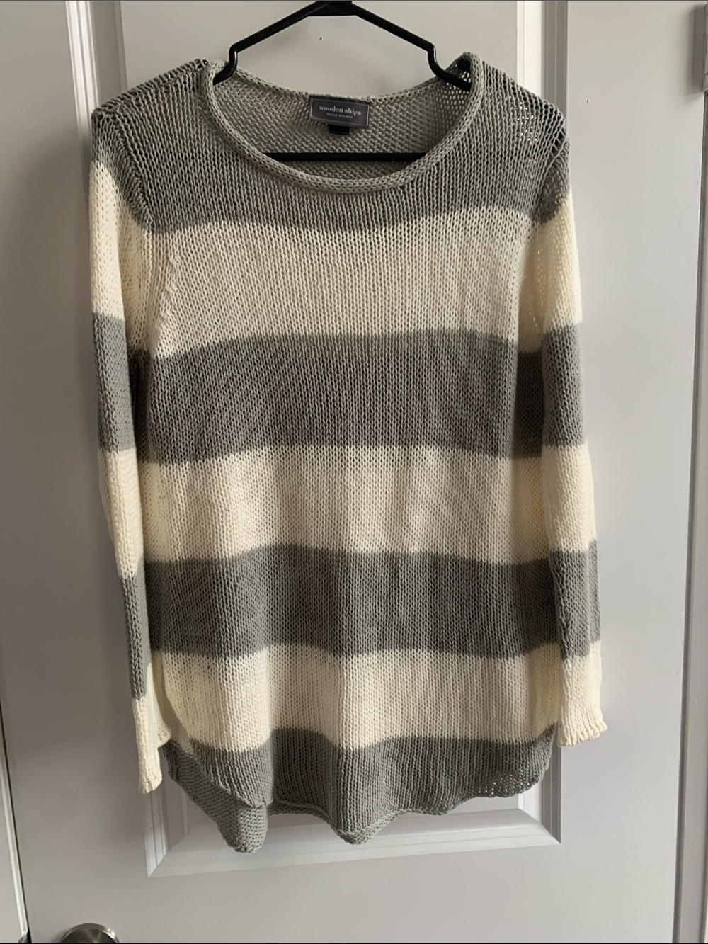 Wooden Ships Gray & Cream Striped Crewneck Sweater